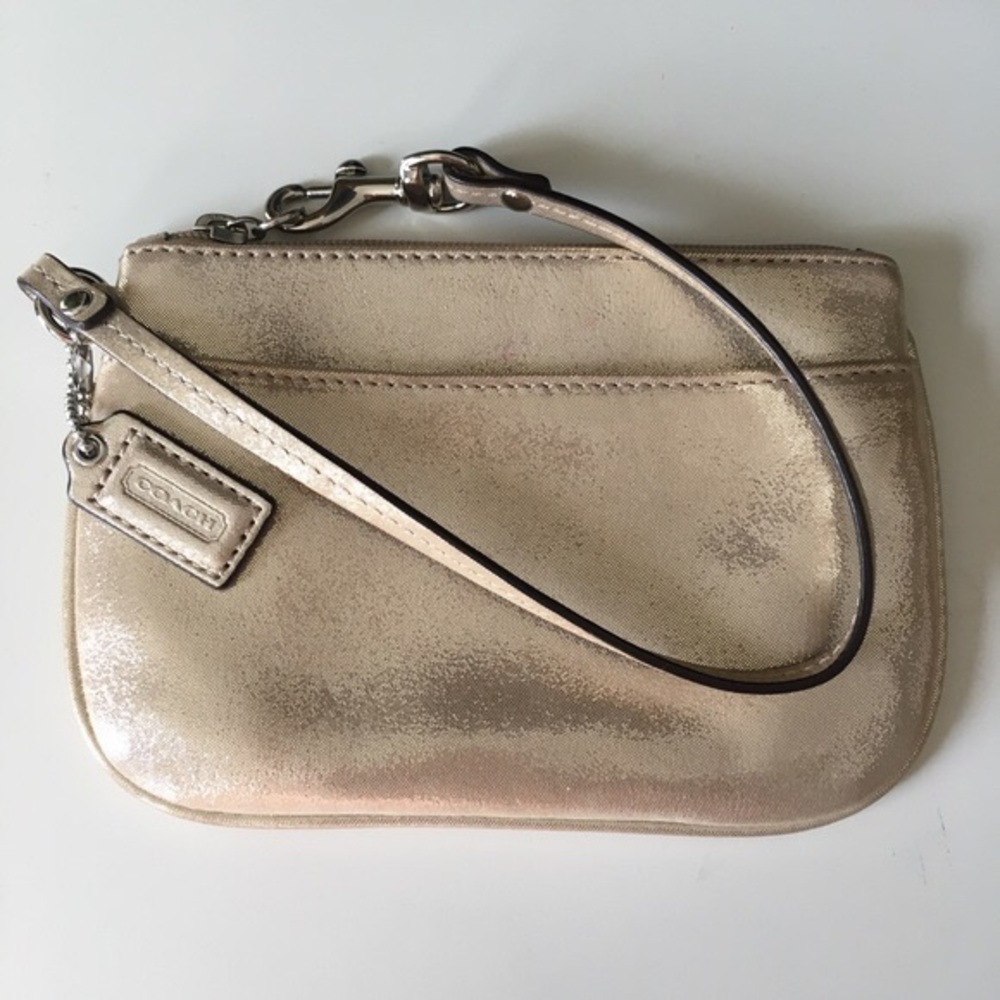 COACH Gold Shimmer Wristlet, EUC!